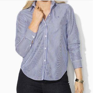 Jones New York Boyfriend Blue White Striped Button Down Collared Blouse Medium